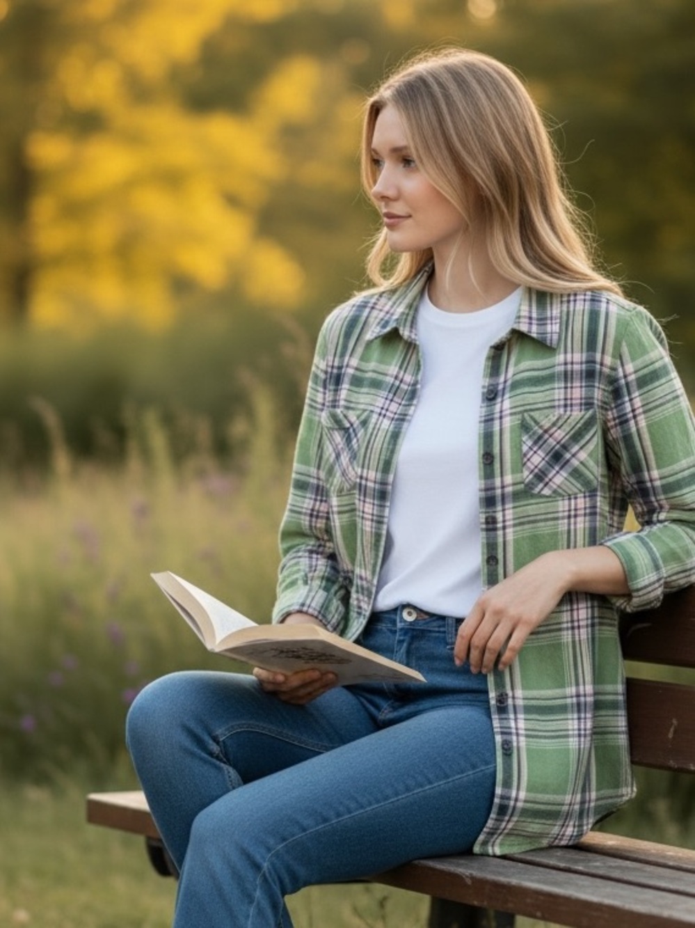 Natural Reflections Green Plaid Button-Down Shirt with Pink & Navy Stripes
